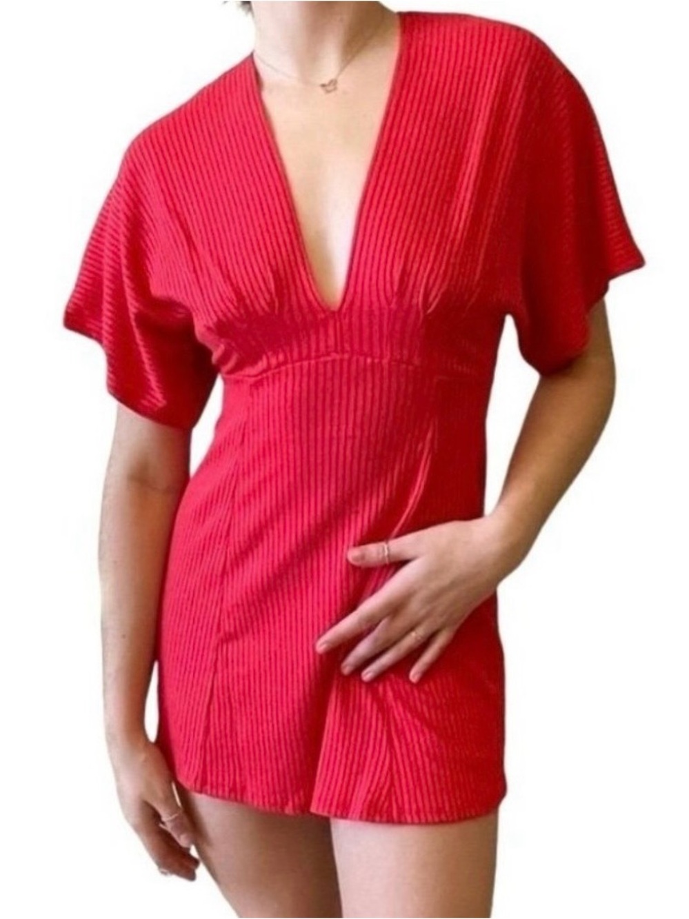 Urban Outfitters NWT Red Ribbed Kimono Sleeve Mini Dress